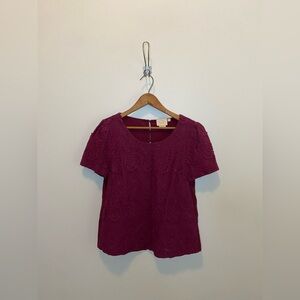 Short Sleeve Embroidered Blouse in Burgundy by Anthropologie